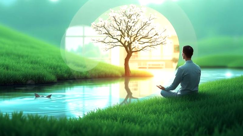 Una figura escucha paz en luz