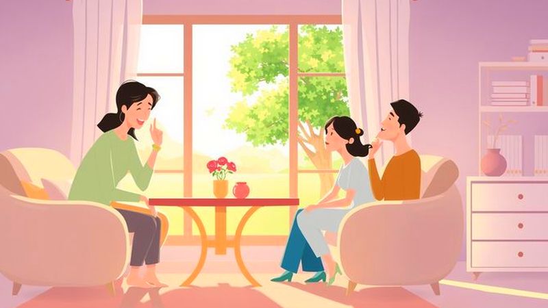 Familia comparte un diálogo sereno y cálido
