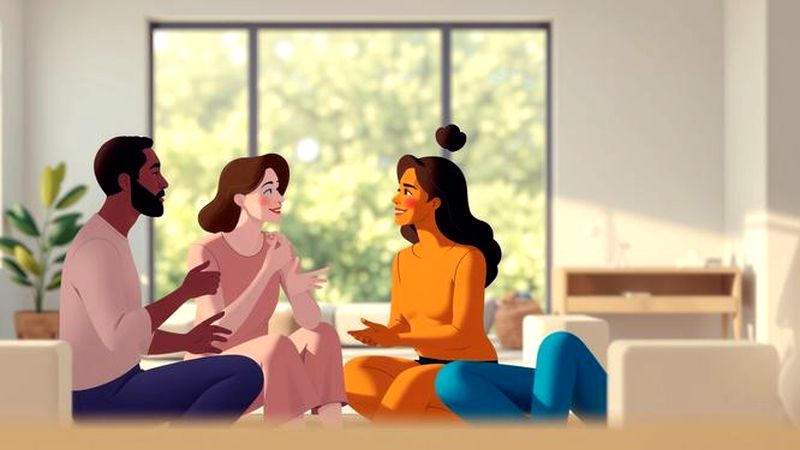 Ilustración serena: figuras colaboran en armonía