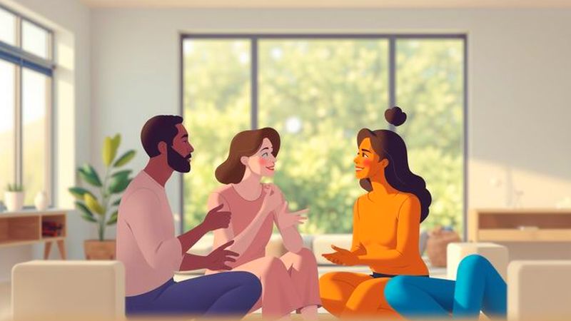 Ilustración serena: figuras colaboran en armonía
