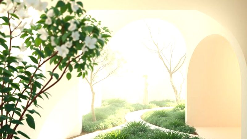 Una figura serena irradia paz en jardín