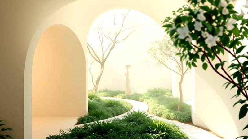 Una figura serena irradia paz en jardín