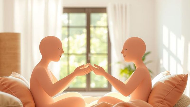 Dos figuras conectan en calma