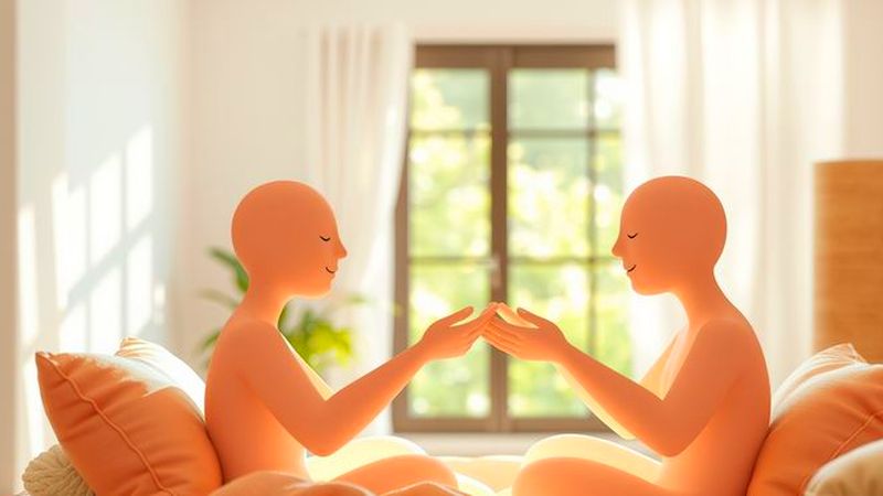 Dos figuras conectan en calma